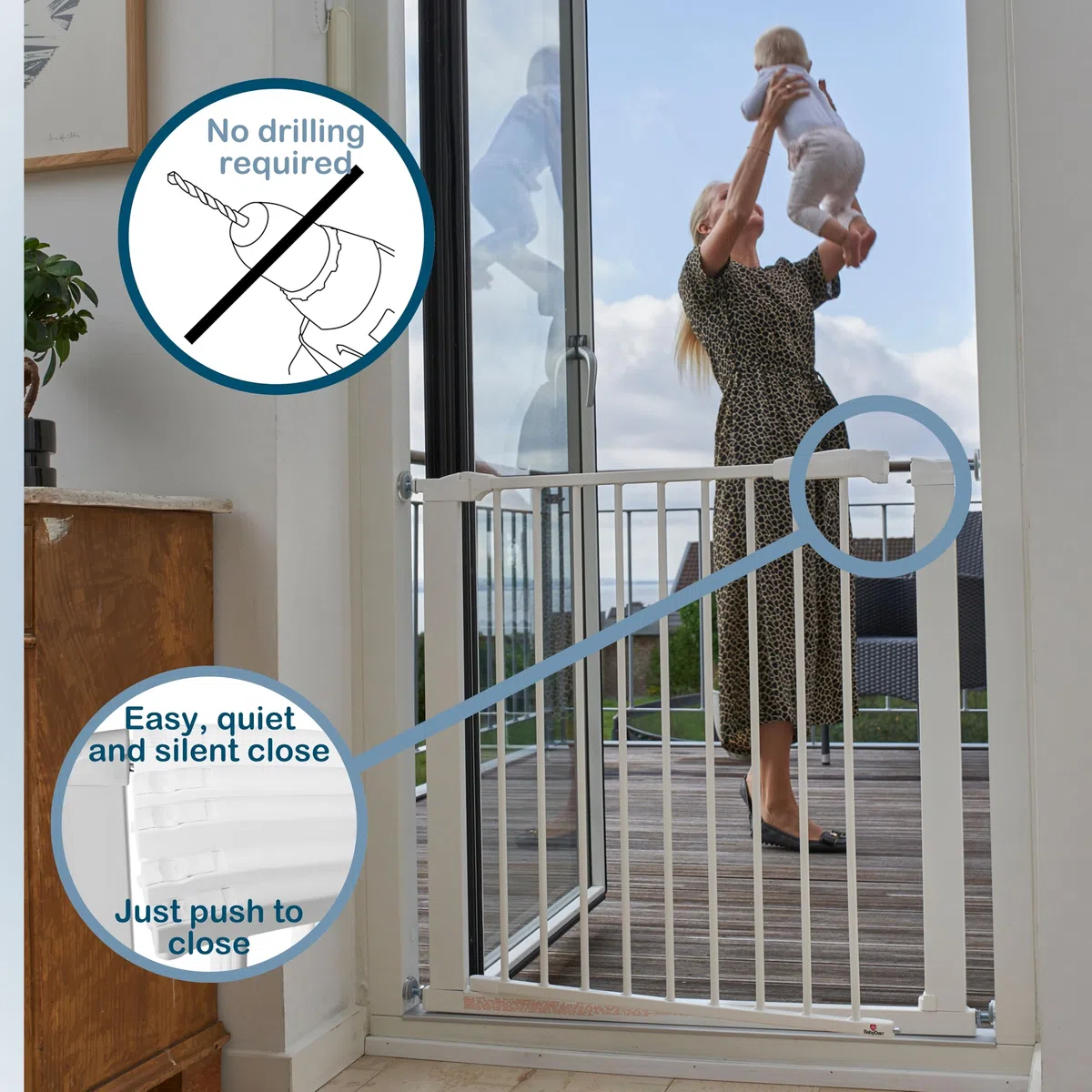 BabyDan Swing Shut, Ohne bohren Treppenschutzgitter, 77,3-103,6 cm, Babygitter/Sicherheitsgitter, Weiß, Hergestellt in Dänemark - (Haustiergitter/Hundegitter)