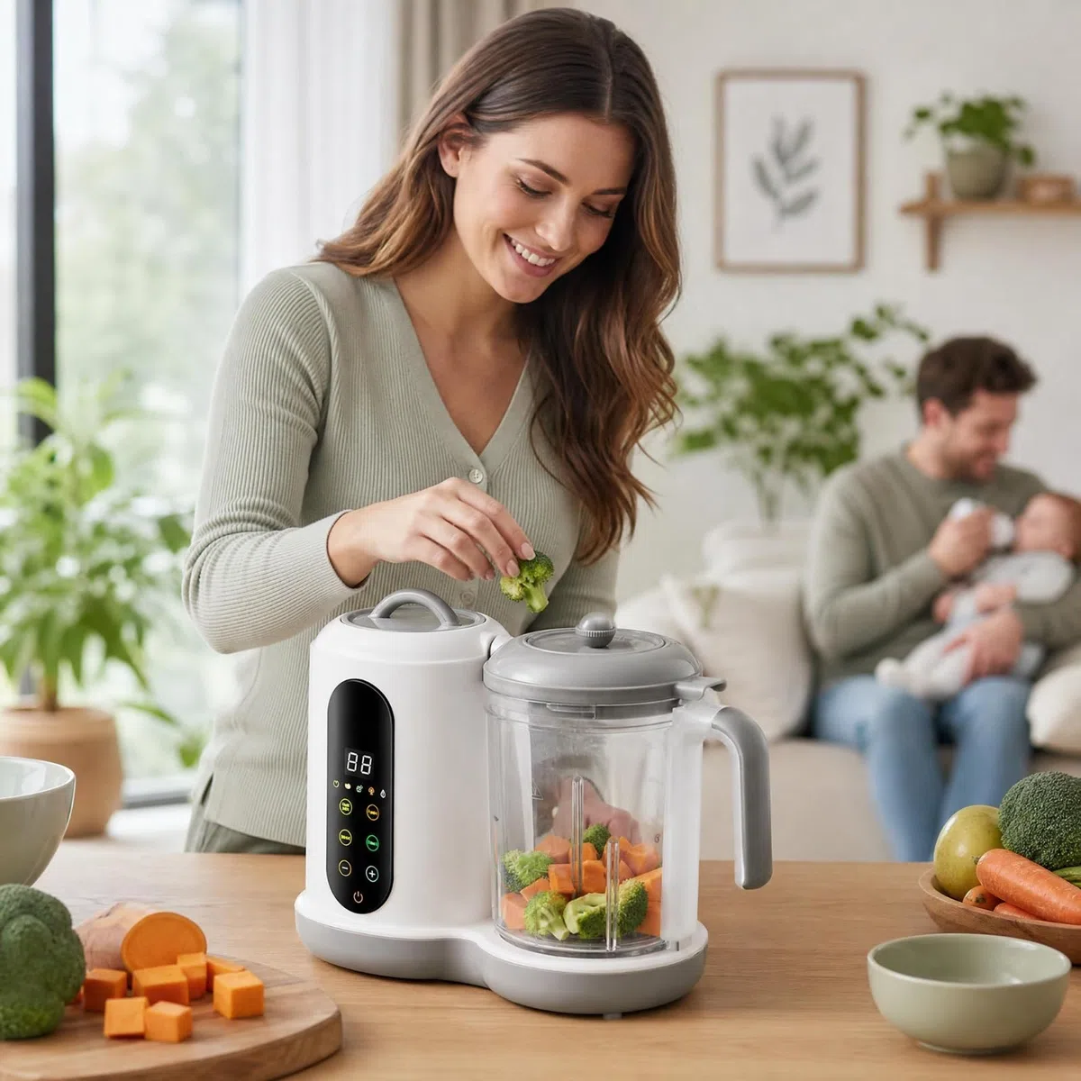 Babybrei BerührungssteuerungTasten Babynahrungsprozessor Transparent Dampfgarer mit Mixer