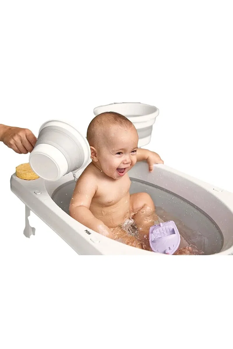 Große Faltbare Babywanne, Babywannen Set mit 33Liter, Baby Wanne Inkl. Badewanneneinsatz, Baby-Haarwaschbecher und Eimer. Babybadewanne Faltbar für Babys 0-6 Jahre, 82 x 48 x23 cm