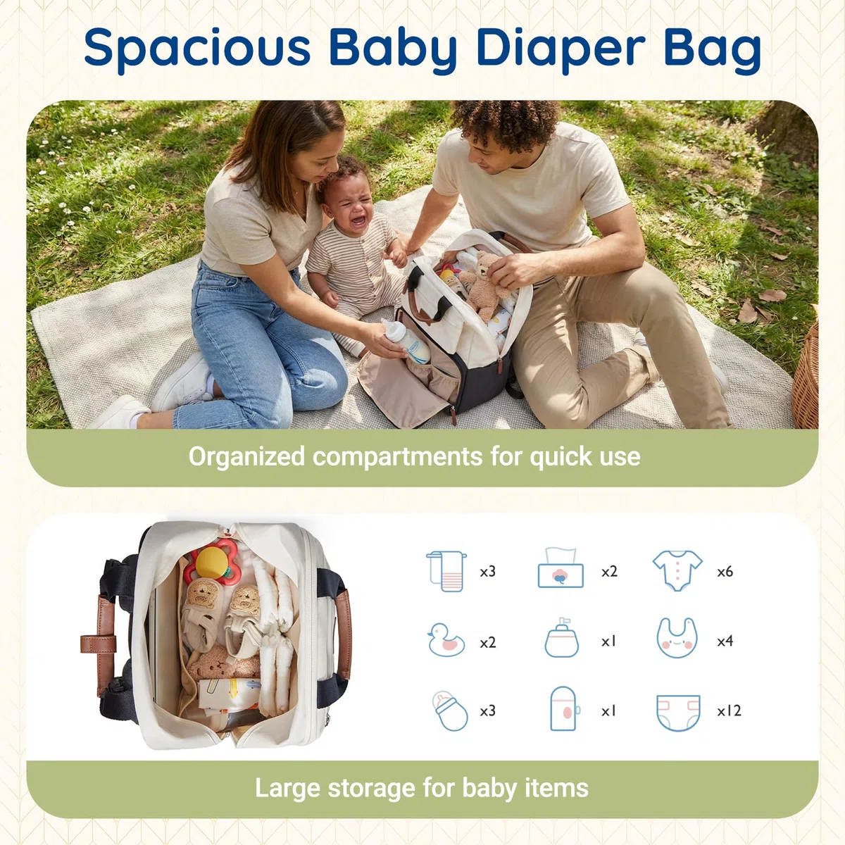 mommore Wickelrucksack Große, Wickeltasche mit Wickelunterlage Diaper Bag Strapazierfähige Babytasche mit Kinderwagengurten, Wasserabweisender Reise Wickelrucksack für Mama und Papa, Kamel