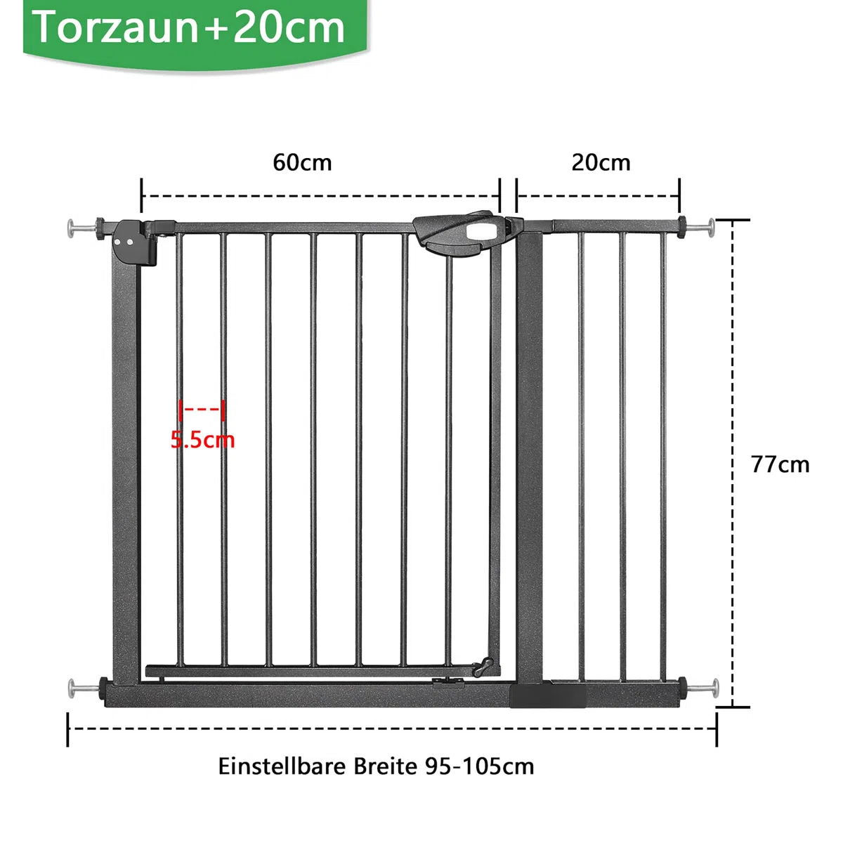 Treppenschutzgitter ohne Bohren 95-105 cm Türschutzgitter für Kinder und Haustiere Schwarz