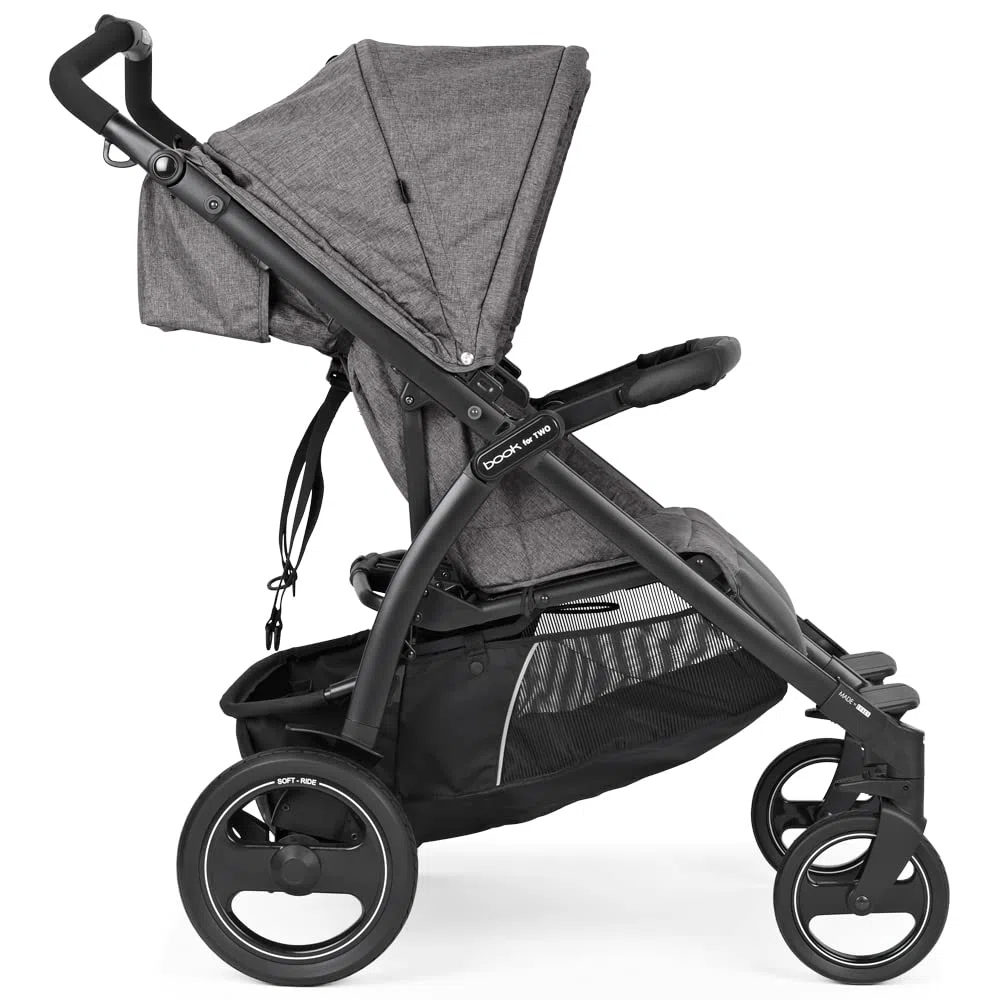 Peg Perego Book For Two Zwillingskinderwagen ab Geburt, Travel System, kompakter Verschluss, weiche Räder, Quarz