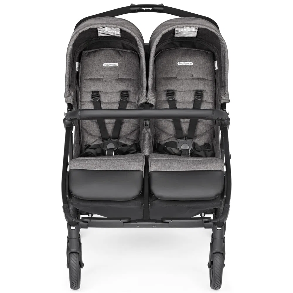 Peg Perego Book For Two Zwillingskinderwagen ab Geburt, Travel System, kompakter Verschluss, weiche Räder, Quarz