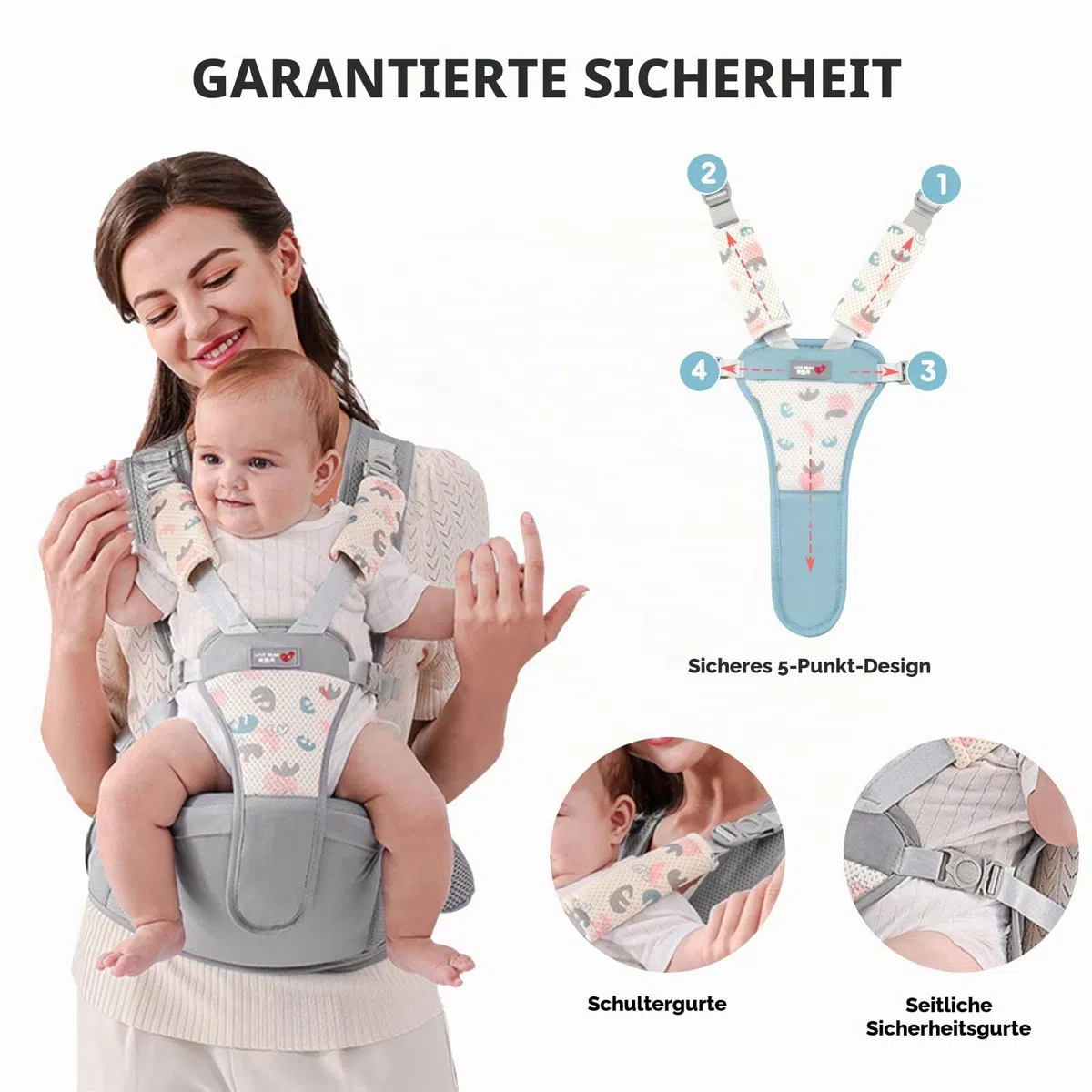 SONARIN Einfache Babytrage Hüftsitz,Multifunktionale Atmungsaktive Babytragetasche Baby Hüftsitz Kindertrage Ergonomische Baby Tragesystem Bauchtrage Rückentrage für 0-36 Monate(Grau)