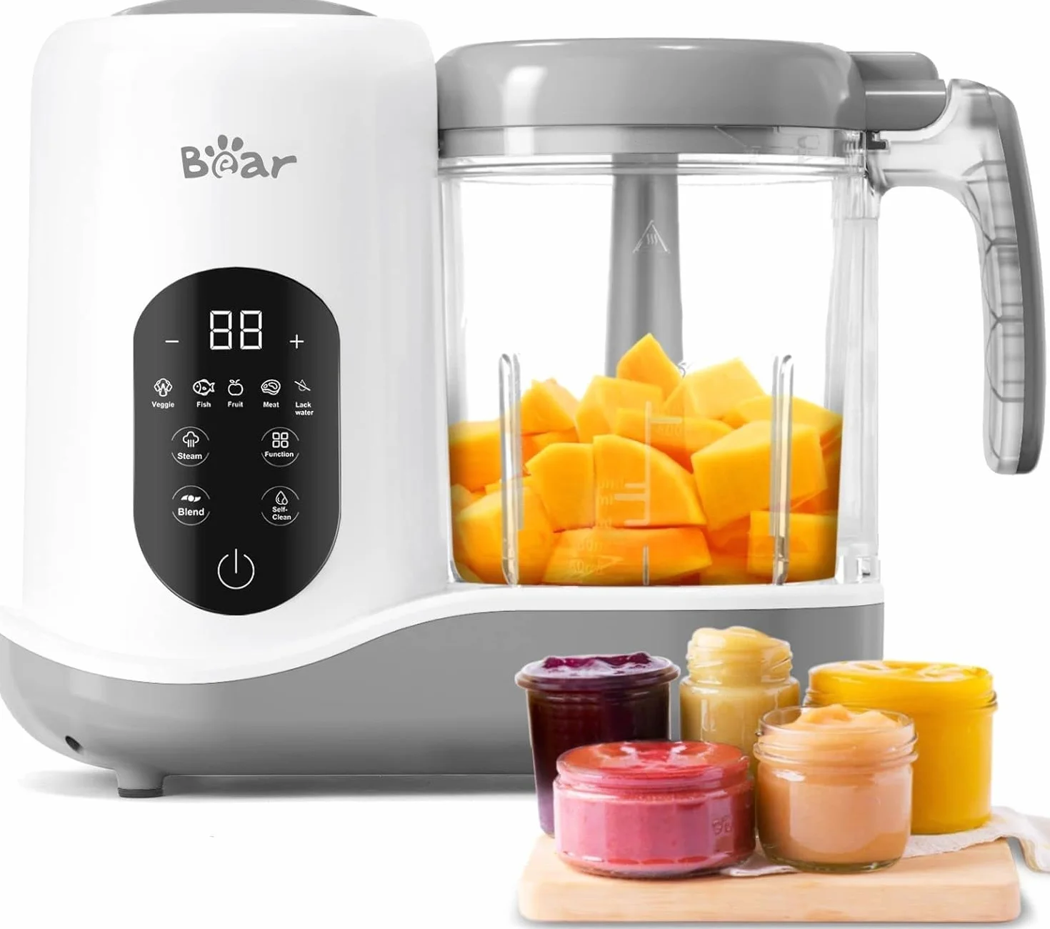 Bear Babynahrungszubereiter,Eine Stufe Baby Food Maker Dampfgarer Mixen,Automatisches Kochen & Zerkleinern,Babybrei Zubereiter mit Selbstreinigungsfunktion,Weiß