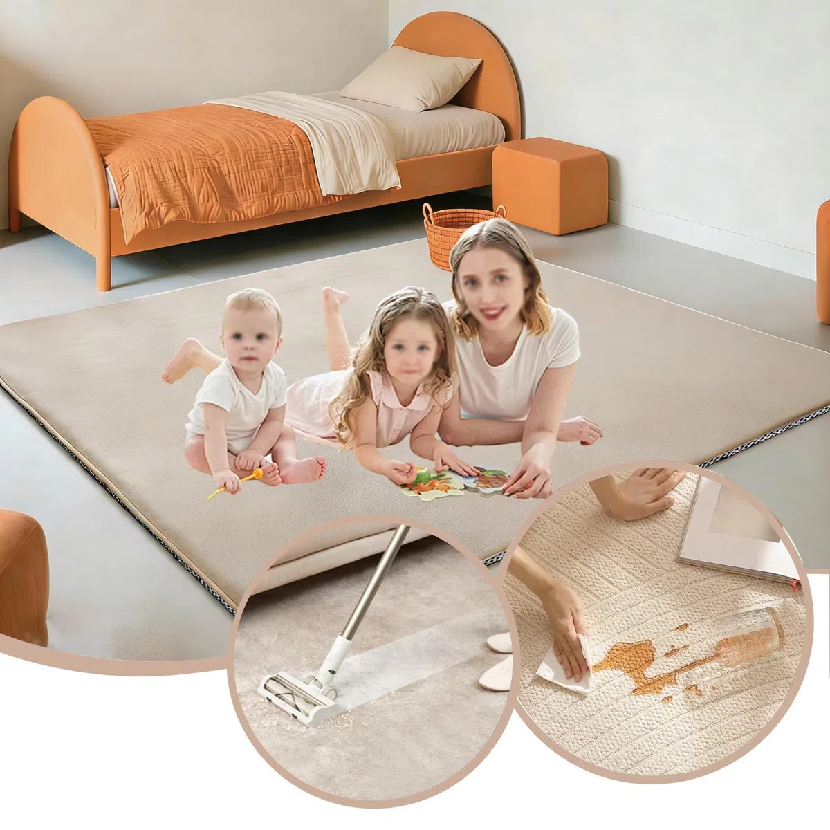 Krabbelmatte Baby, 3cm Dicke Schaumstoff Spielmatte, Rutschfester Unterseite Tatami Matte, Pflegeleichte Krabbeldecke Baby mit Rutschfester Unterseite 150 x 150 cm Hellbraun