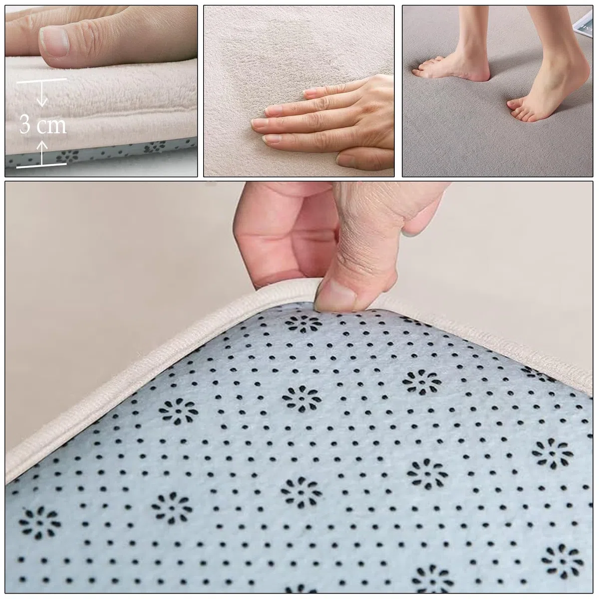 Krabbelmatte Baby 3cm Dicke Schaumstoff Spielmatte, 90 x 200 cm Teppich Kinderzimmer, Crème Teppich Kinder Spielmatte mit Rutschfester Unterseite, Teppich Baby für Kinder, Kinderteppich