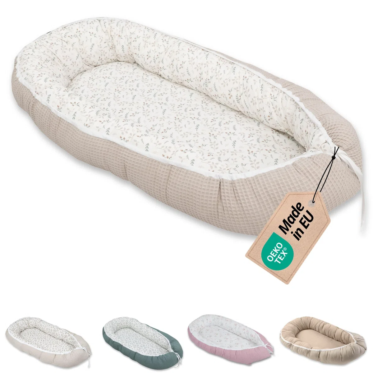ULLENBOOM Babynest OEKO-TEX Materialien Made in EU Babynestchen Neugeborene Kuschelnest Baby tragbares Reisebett gepolstert waschbar 55x95 cm
