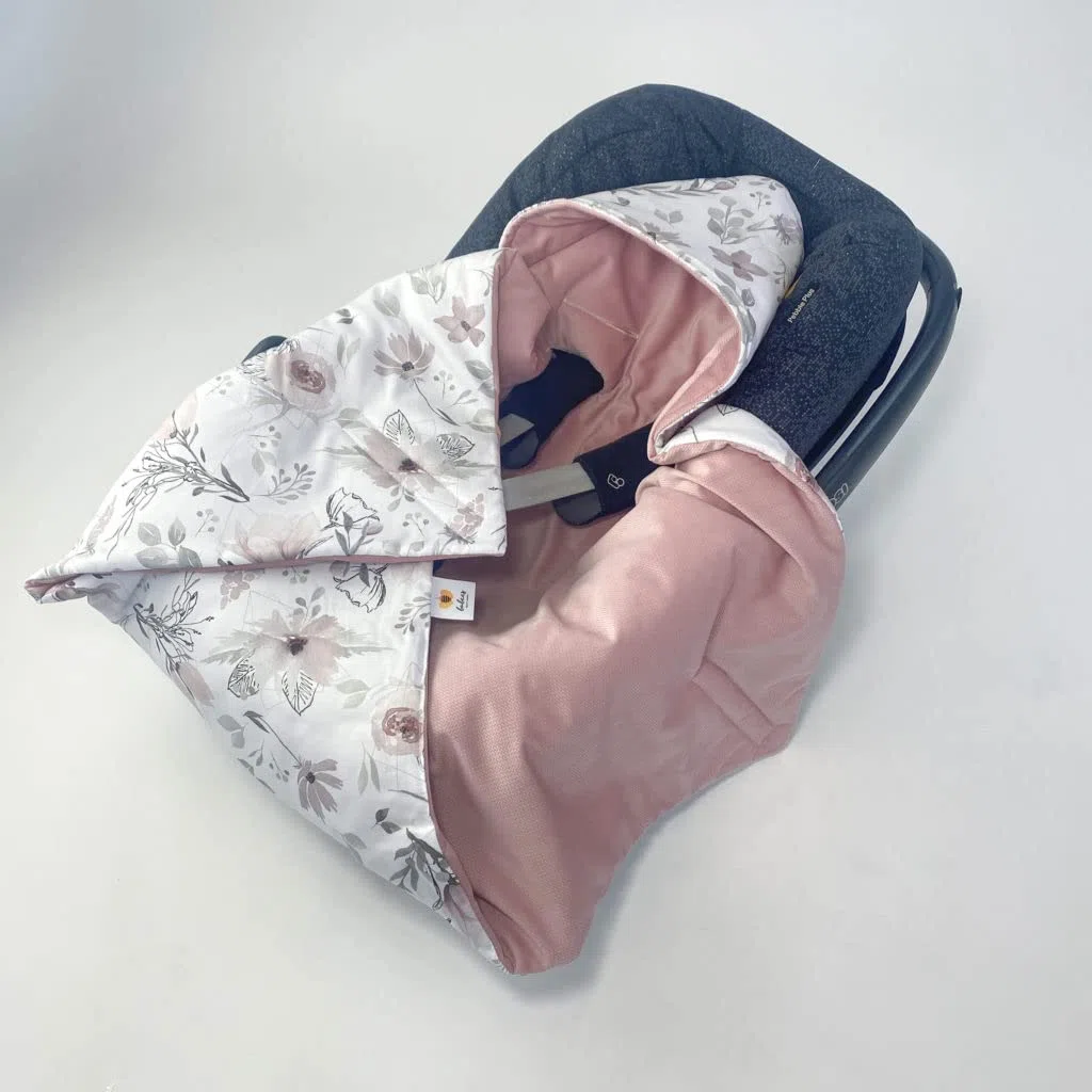 Einschlagdecke für Babyschale Autositz, Universal, Frühling Sommer Minky Baby Decke mit Klettverschluss Babytragen leicht Übergangssaison (BLUMEN)