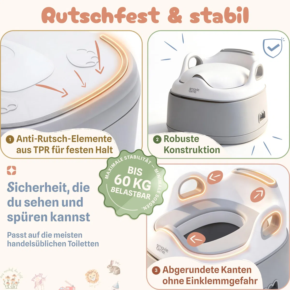 Töpfchen für Kinder 3-in-1 mit Toilettensitz & Tritthocker – Töpfchentraining Set für Kleinkinder – rutschfest & stabil bis 60 kg mitwachsend herausnehmbarer Innentopf – BPA frei (grau)