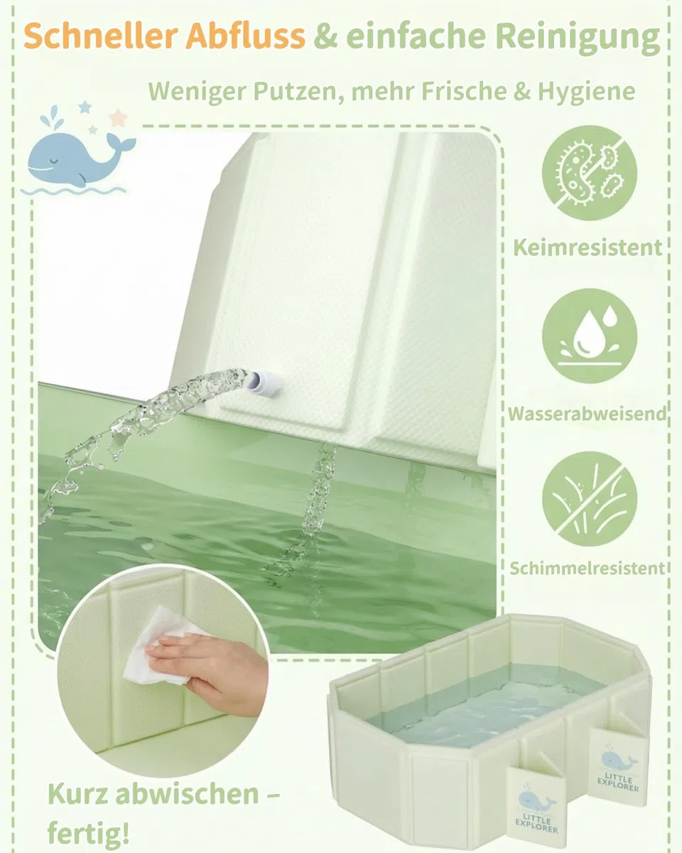 Faltbare Babybadewanne für Babys & Kleinkinder von 0–6 Jahren, Klappbare Kinderbadewanne für Bad & Dusche, Mit 4 Stabilen Standfüßen und Ablauf, Platzsparend & Leicht (Grün)