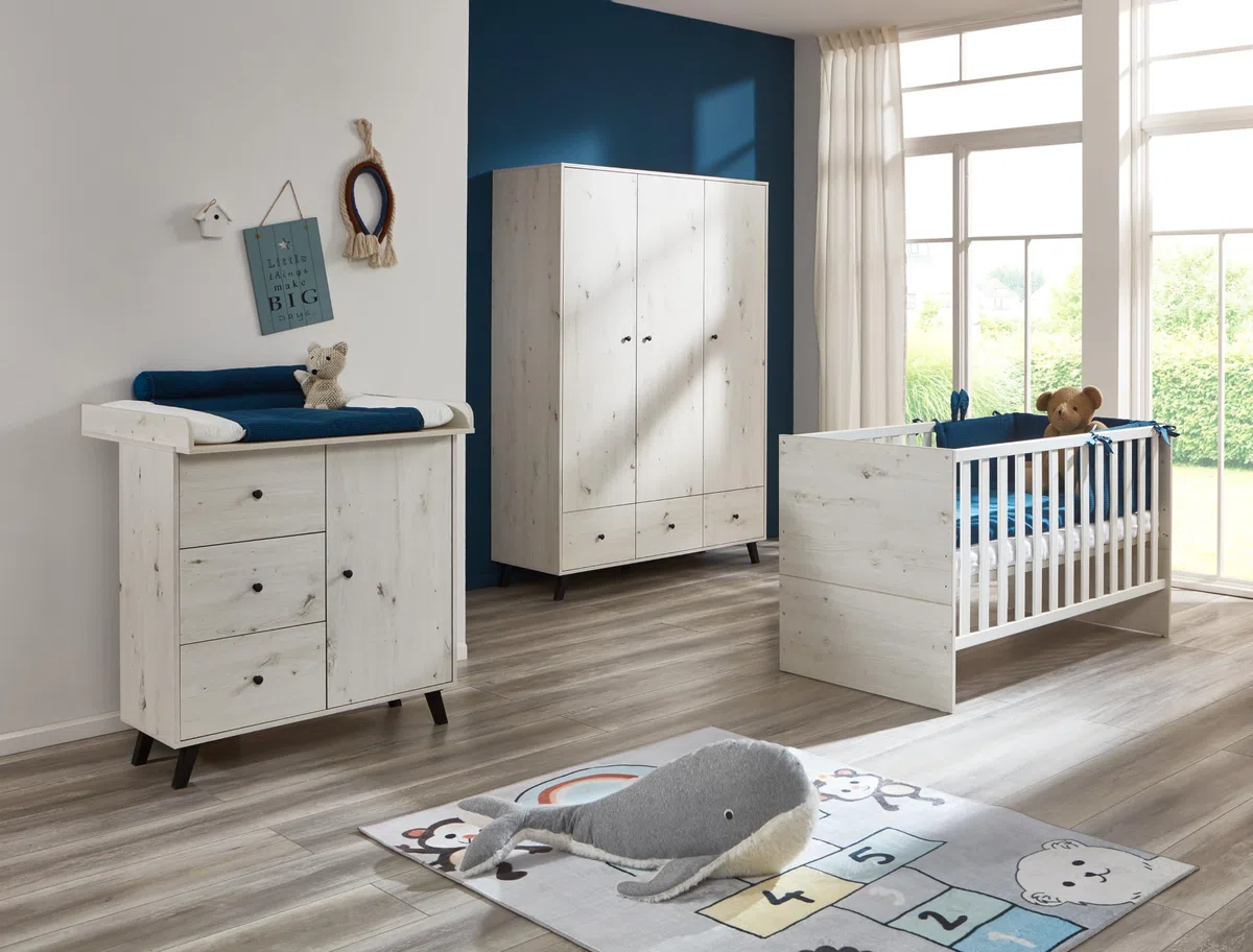 Lavea Babymöbel-Set 3-teilig Kleiderschrank Wickelkommode Bett
