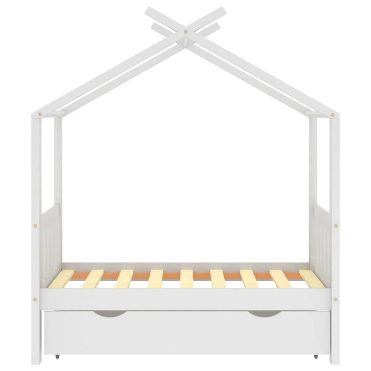 Chusui Kinderbett mit Schublade, Kinderbett, Hausbett, Kinder Bett, Betten, Weiß Massivholz Kiefer 70x140 cm