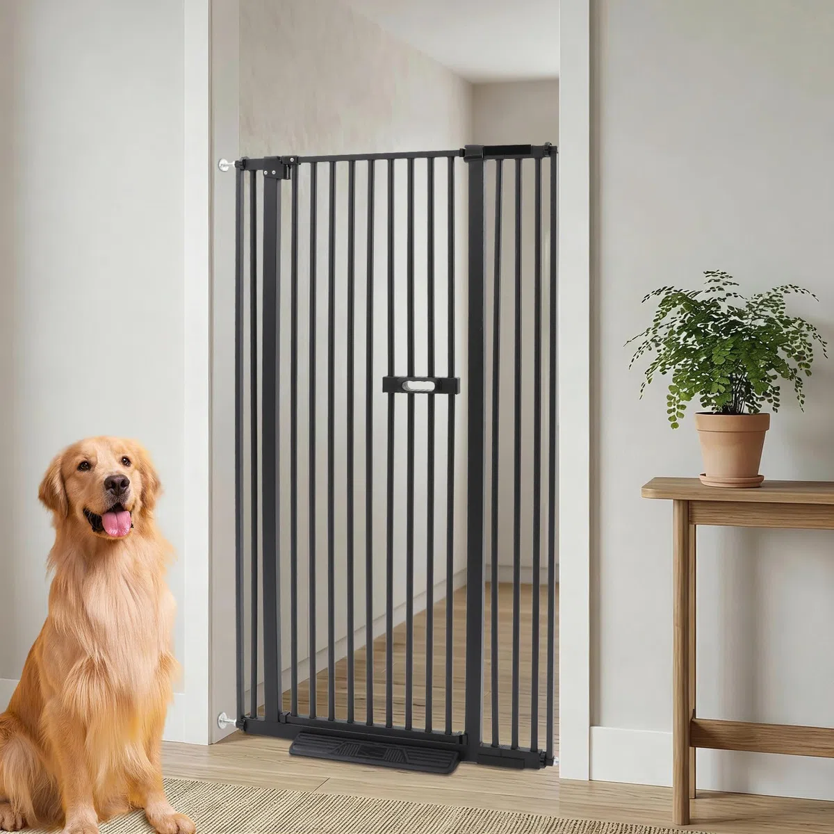 150CM Türschutzgitter, Absperrgitter Hund, Verstellbare 76-95 cm breit, Treppenschutzgitter für Kinder und Hunde, ohne Bohren, Automatisch Schließendem Verschluss