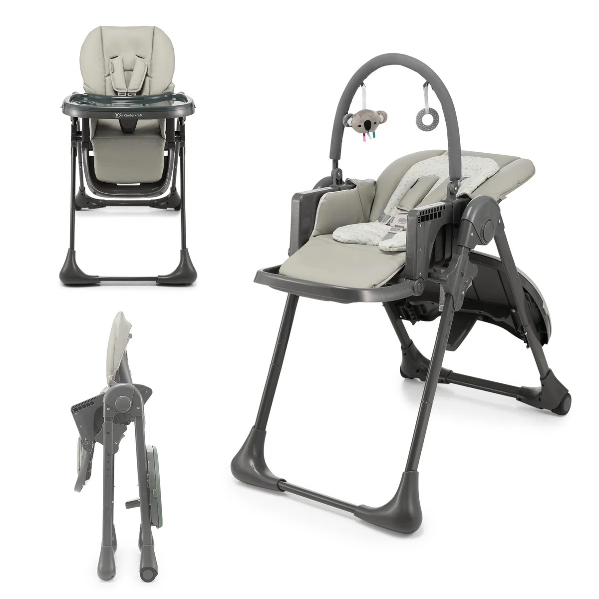Kinderkraft TUMMIE Hochstuhl 2 in 1, Kinderhochstuhl, Babystuhl, Kombihochstuhl, Grau