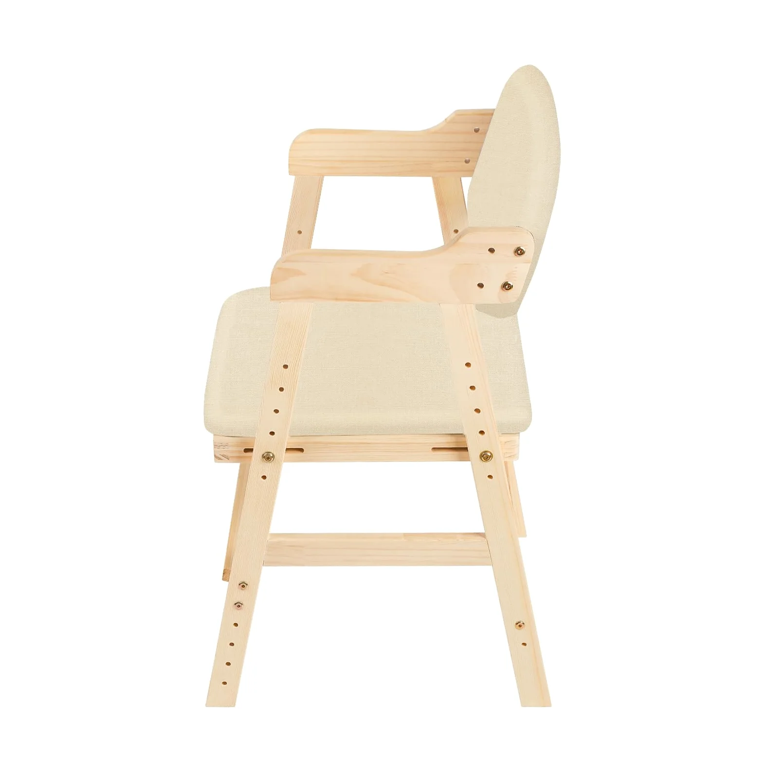 Hochstuhl aus Holz, aus hochwertigem Buchenholz, Stabil & Sicher bis 91 kg,Lehrstuhl, höhenverstellbarer Holzhochstuhl für kinder von 2 bis 12 Jahren (48 x 46 x 78 cm – Beige (1 Stück))