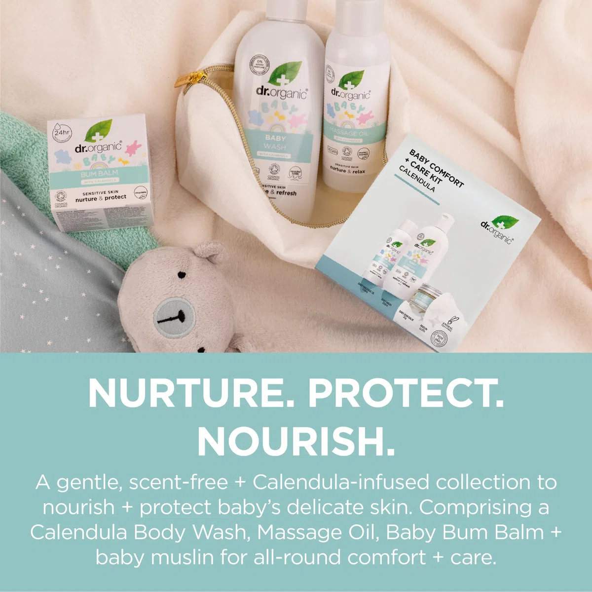 Dr Organic - Calendula Baby Comfort & Care Kit - Women's & Men's Skincare - Baby Essentials - Vegan, Cruelty, Paraben & SLS Free - 150ml, 250ml, 35g - Bundle