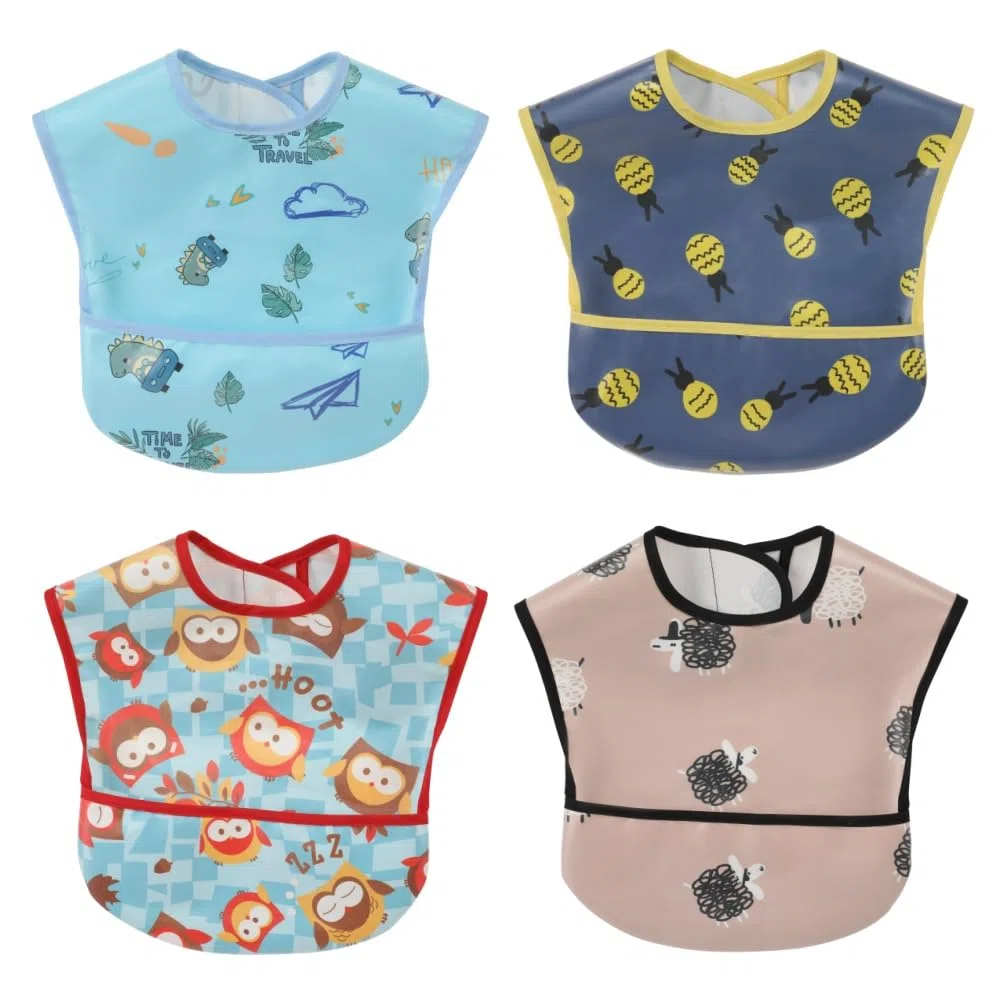 Wasserdichtes Lätzchen für 6-48 Monate Boys & Girls - Kurzarm Schürze mit Eingebauter Tasche