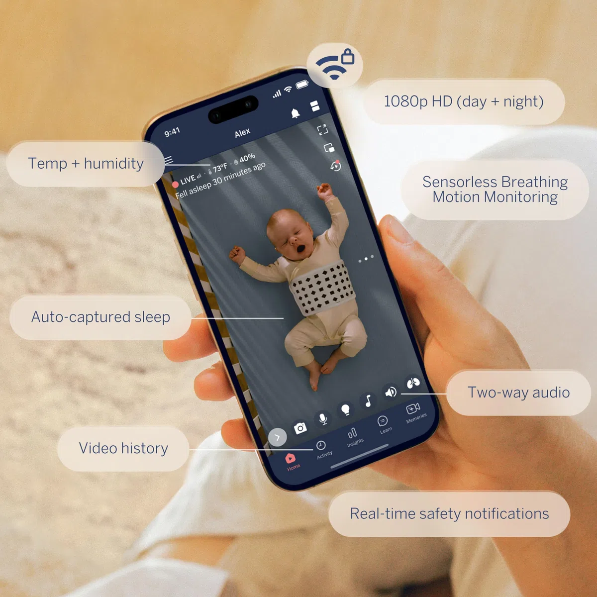 Nanit Pro Babyphone mit Kamera, Bodenständer - Baby Kamera mit 1080p Video & Audio, Schlaftrainer, WLAN, iOS/Android - Weiß