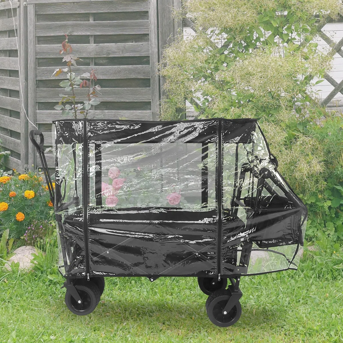Transparente PVC Wagenabdeckung Faltbar und Verschleißfest | Gartenwagen und Bollerwagen, Geeignet für Picknick und Camping, Klare Hülle mit Wetterfester Ausführung