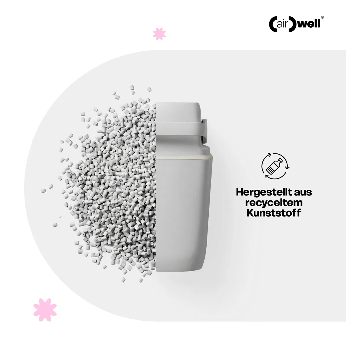 (air)well bin Windeleimer Geruchsdicht – Windelmülleimer mit Geruchsstopp-System, Einhändige Bedienung, Kapazität bis zu 22 Windeln, Hygienischer Wickeleimer für Badezimmer & Babyzimmer (Grey)