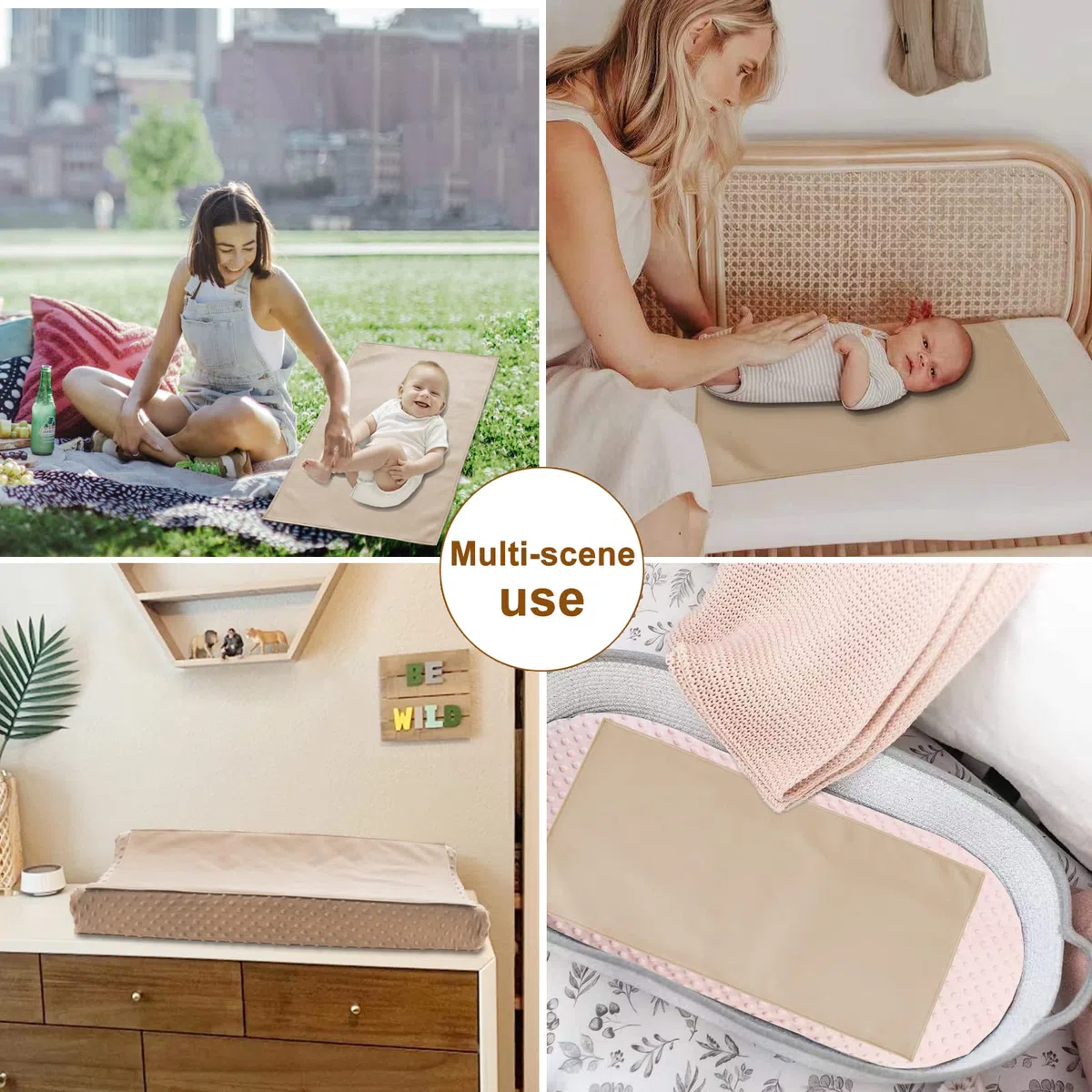 Baby-Wickelunterlage, tragbare Wickelunterlage, Reise-Wickelunterlage für Babys und kleine Kleinkinder, Beige und Schwarz