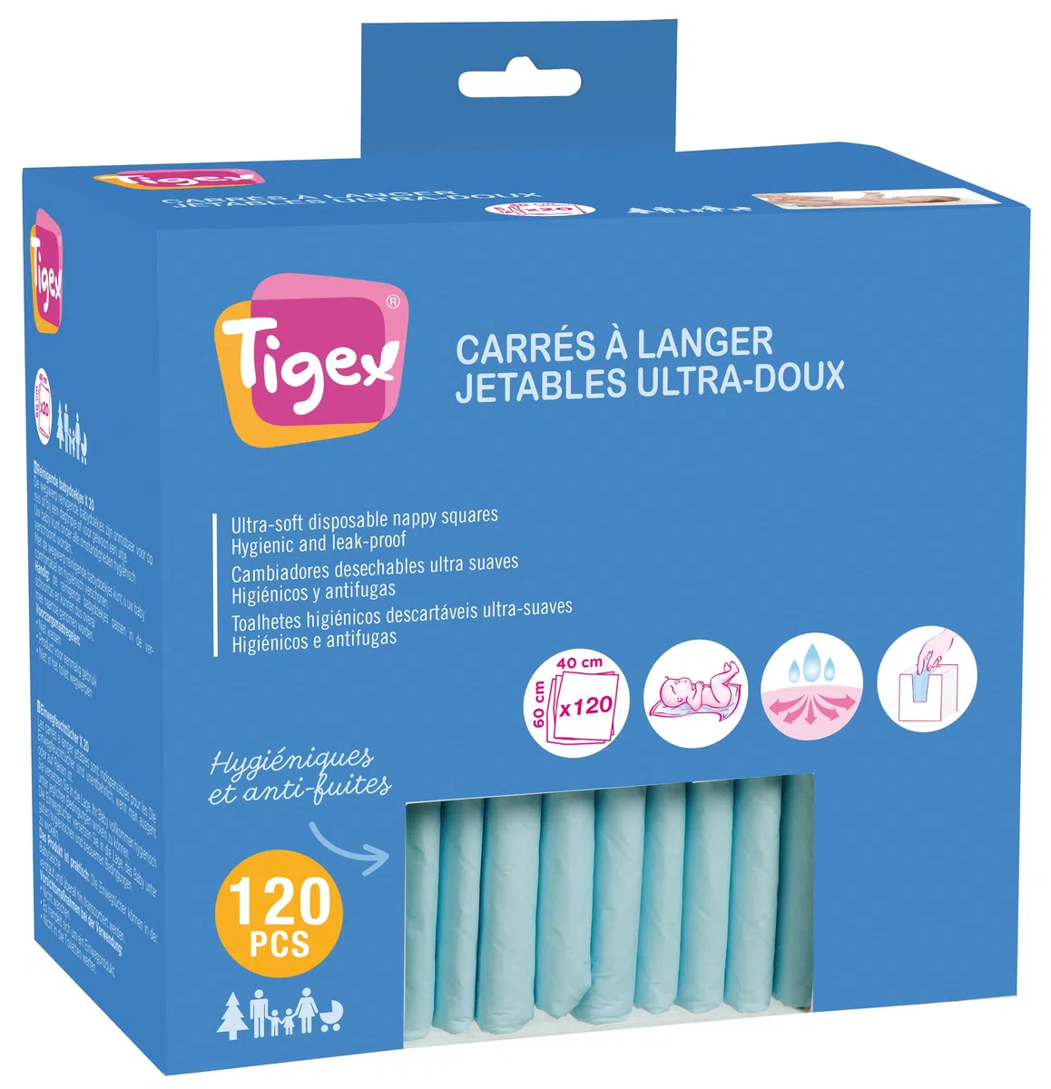 Tigex Einweg-Schutzbezüge für Wickelauflage, Weiß/Blau, 120 Stück