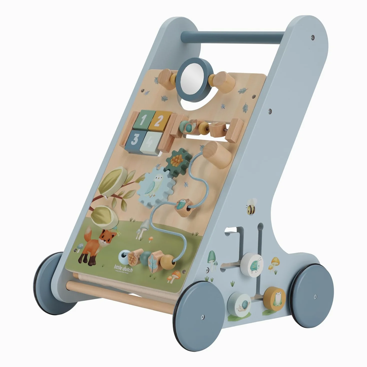 Little Dutch Laufwagen Schiebewagen mit Activity Spiel Board Holz Baby Kleinkind blau Fuchs - Forest Friends