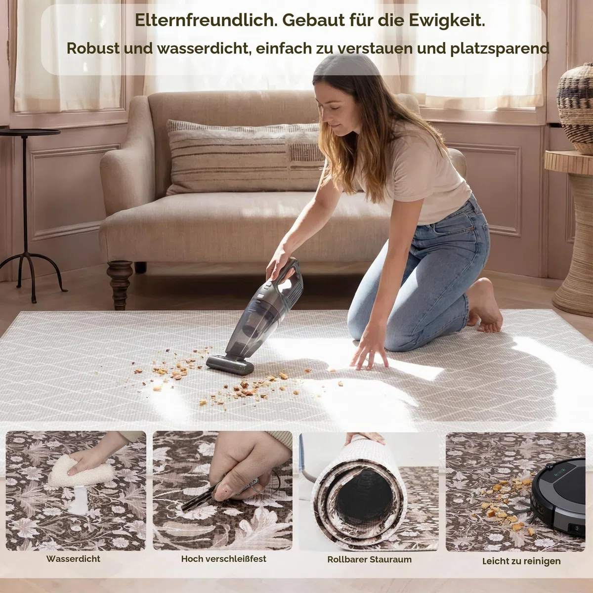 BanaSuper Boho Baby Spielmatte, Extra Dicke Krabbelmatte, 200x140x1,5cm | EN71 Zertifiziert & Schadstofffrei, TPU Oberfläche, Doppelseitiges Teppich-Design, Wasserdicht & Rutschfest für Kinderzimmer