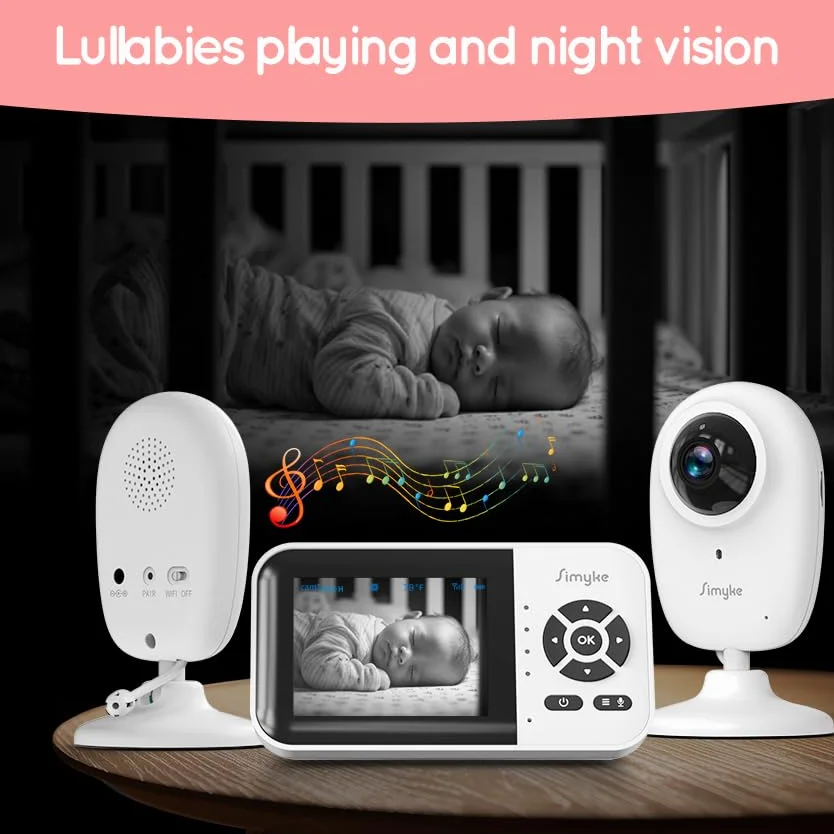 Smart Babyphone mit Kamera und Audio Dual-Modus, WLAN-Schalter, 2,8-Zoll-Display, Nachtsicht, Fütterungsuhr, Temperaturerkennung, 2-Wege-Talk,