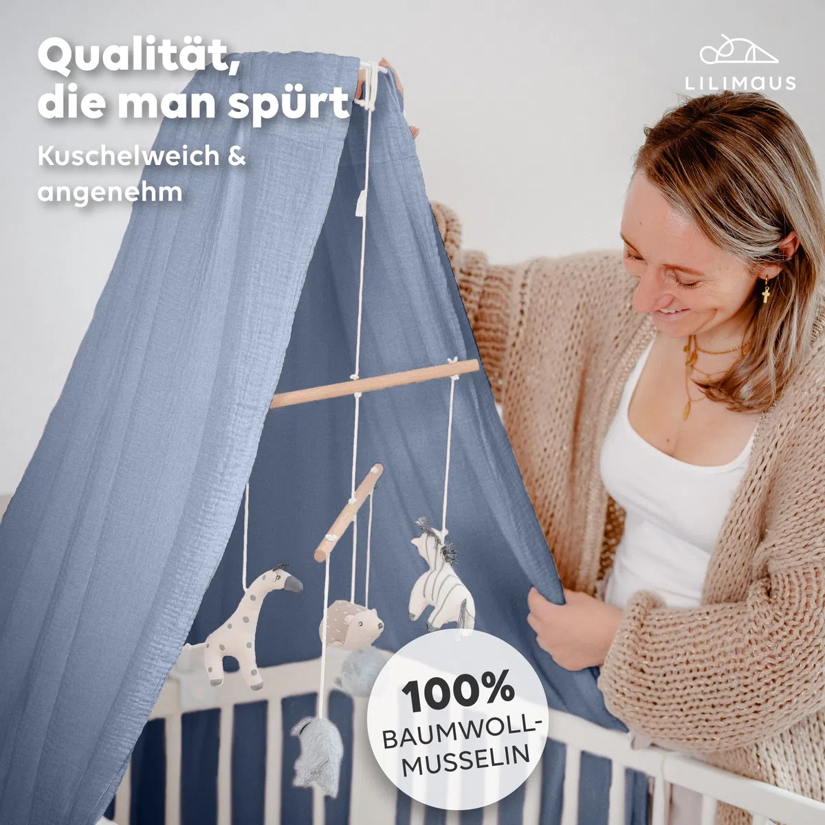 lilimaus Betthimmel Babybett in 12 Farben [inkl. Himmelstange] - Himmel Babybett aus 100% Baumwolle Musselin - Betthimmel Mädchen & Jungen - Himmelbett Vorhänge mit Stange - Kinder Babyzimmer Deko