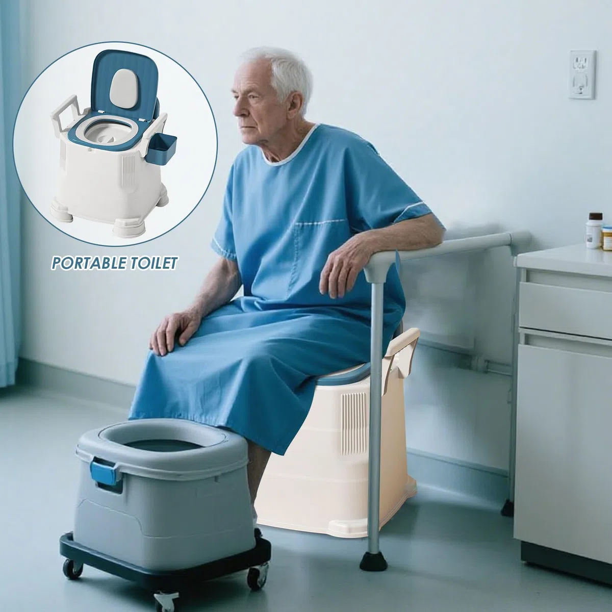 Bedside Tragbares Camping-Toiletten-Toilettenkommode, Stuhl, 45 x 40 cm, robuster Klapprahmen, komfortabel, ergonomisches Design, Trainingssattel für Zuhause, für Damen, Reisen