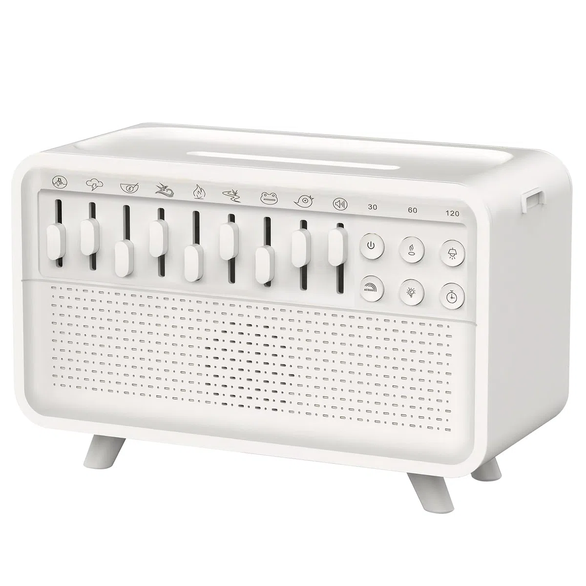 White Noise Night Light Humidifier, Bulora Sound Box White Noise Sound Machine mit 8 Umgebungsgeräuschen, Echo-Flammendiffusor, Bluetooth Lautsprecher, Sounds Machine for Zuhause