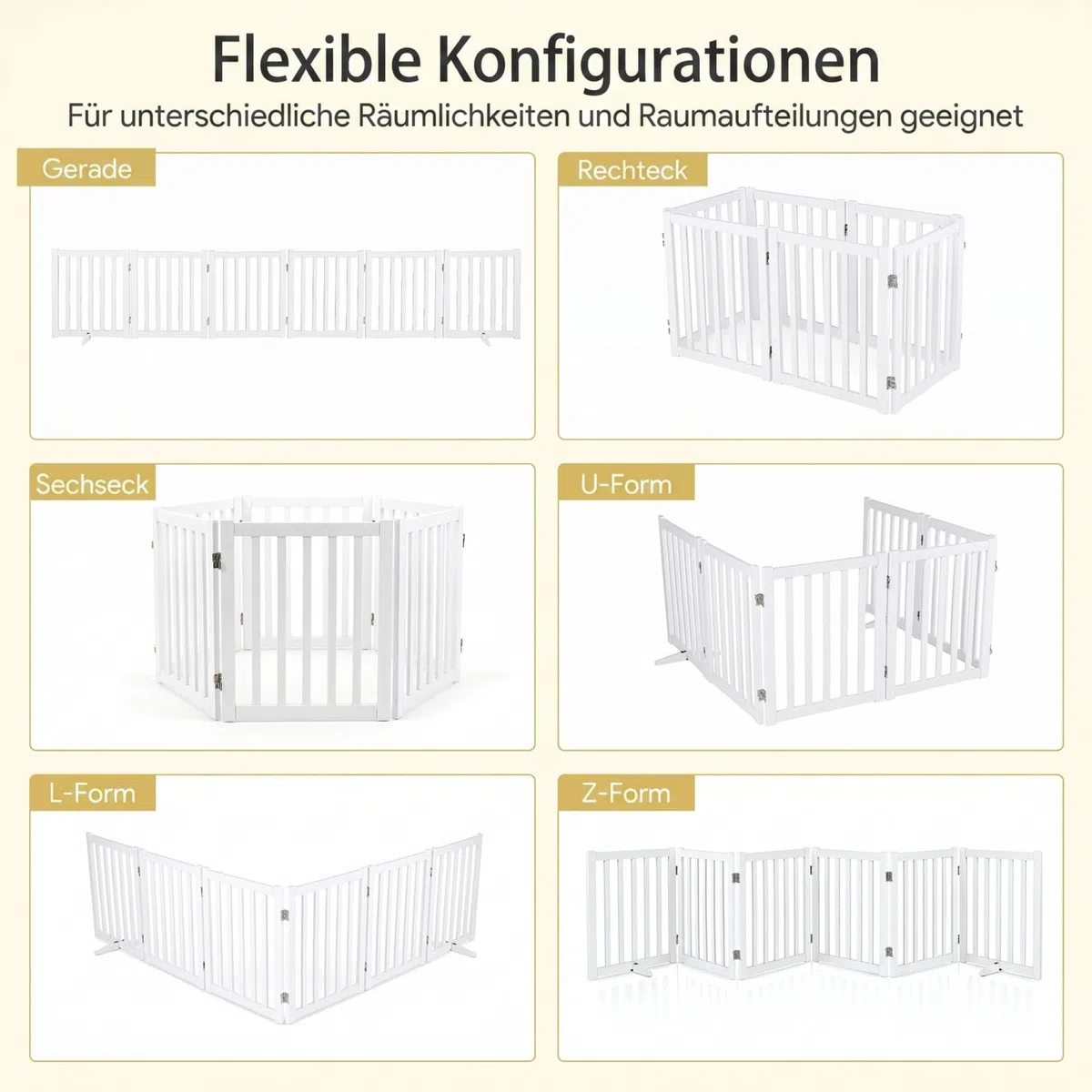 COSTWAY Absperrgitter Hunde 60cm Hoch, Schutzgitter Holz, Kindergitter klappbar, Treppengitter Hundeabsperrgitter flexibel Türschutzgitter (6 Paneelen, Weiß)