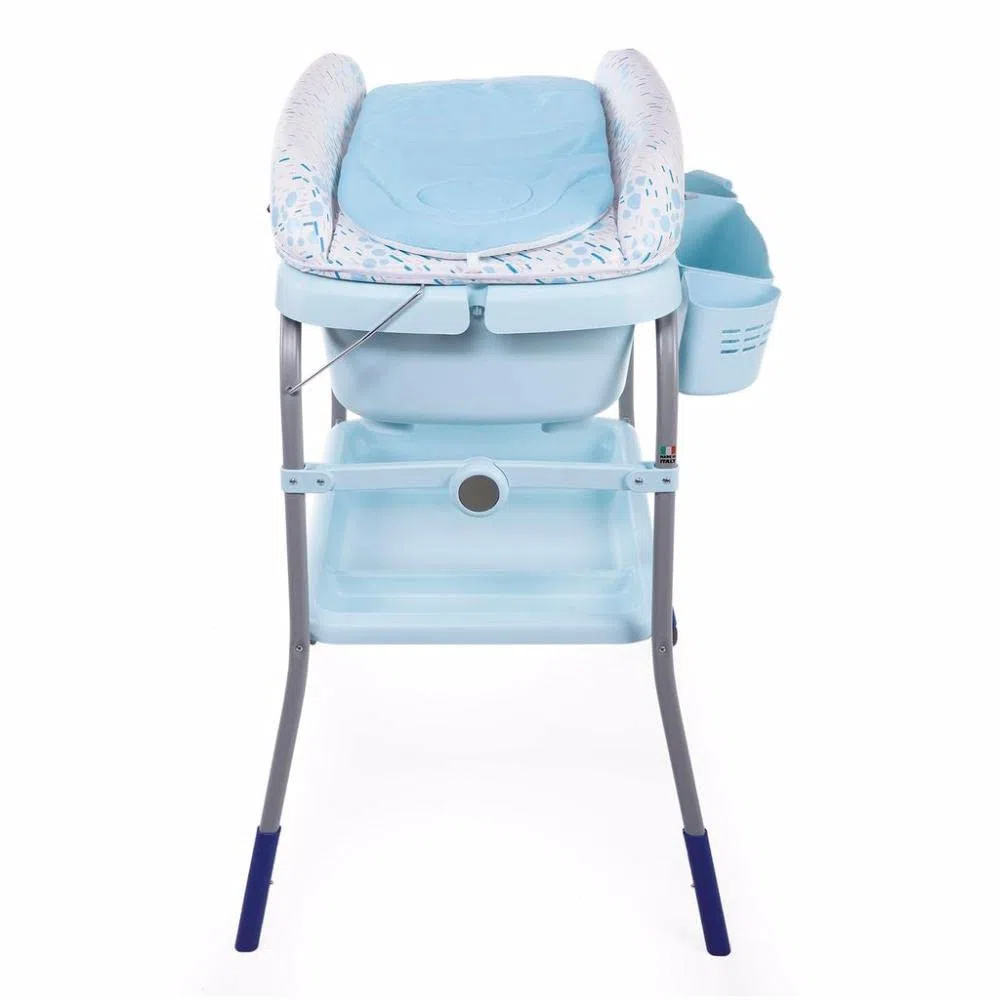 Chicco Cuddle & Bubble Ergonomische Babywanne mit Ständer und Wickeltisch mit Auflage und Weichem Reduzierkissen, Höhenverstellbar, Kompakte Schließung, Ablagefläche und 2 Räder, max. 11 kg