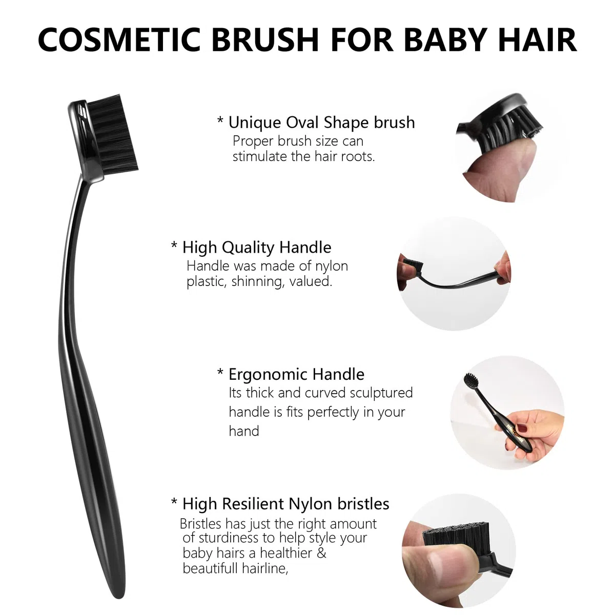 Baby Hair Brush - Schwarz - Für natürliches Haar - Kantenkontrolle und präzises Styling - Frauen und Mädchen