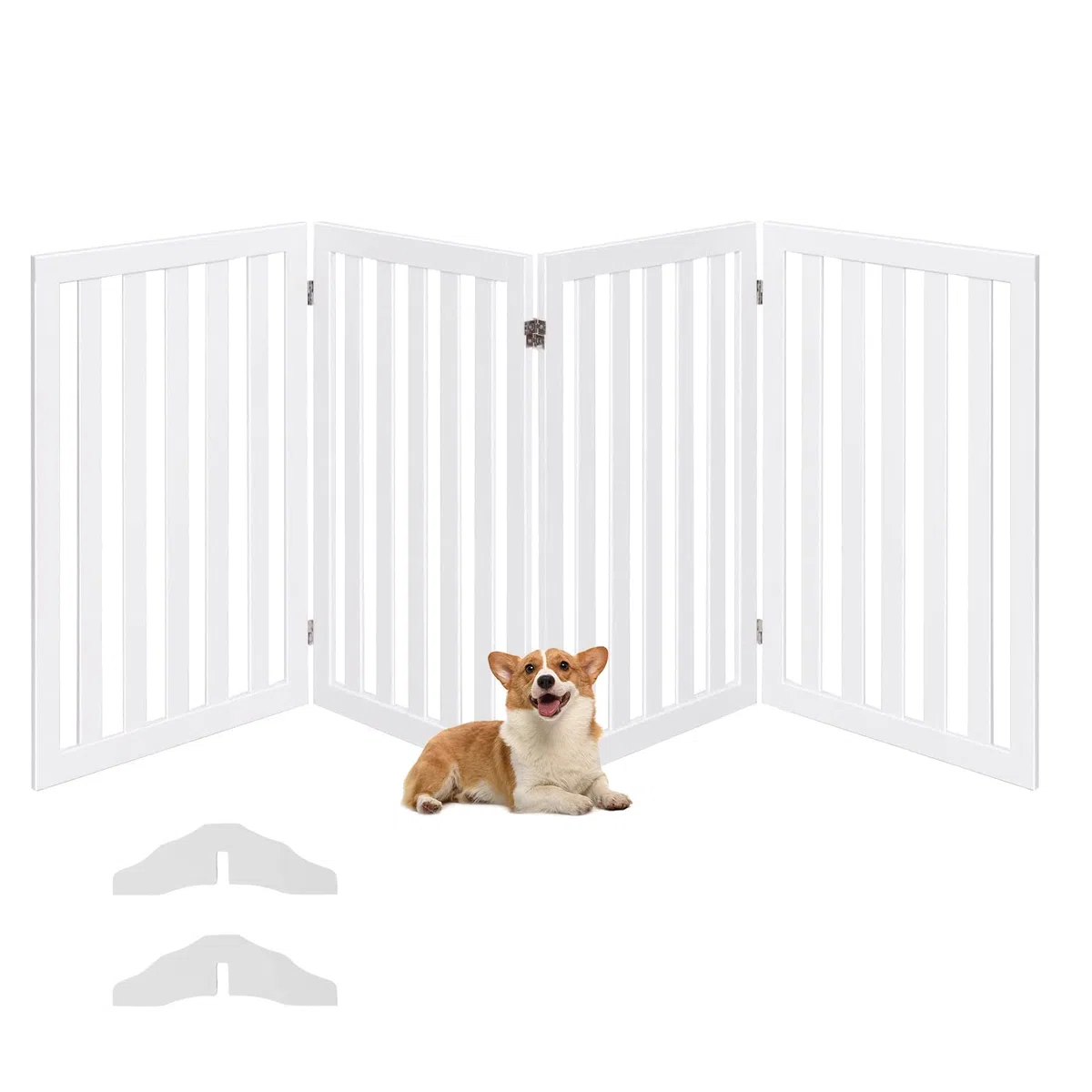 COSTWAY Absperrgitter Hunde 89cm Hoch, 4 Paneelen Schutzgitter Holz, Kindergitter klappbar, Treppengitter Hundeabsperrgitter flexibel Türschutzgitter (Weiß)