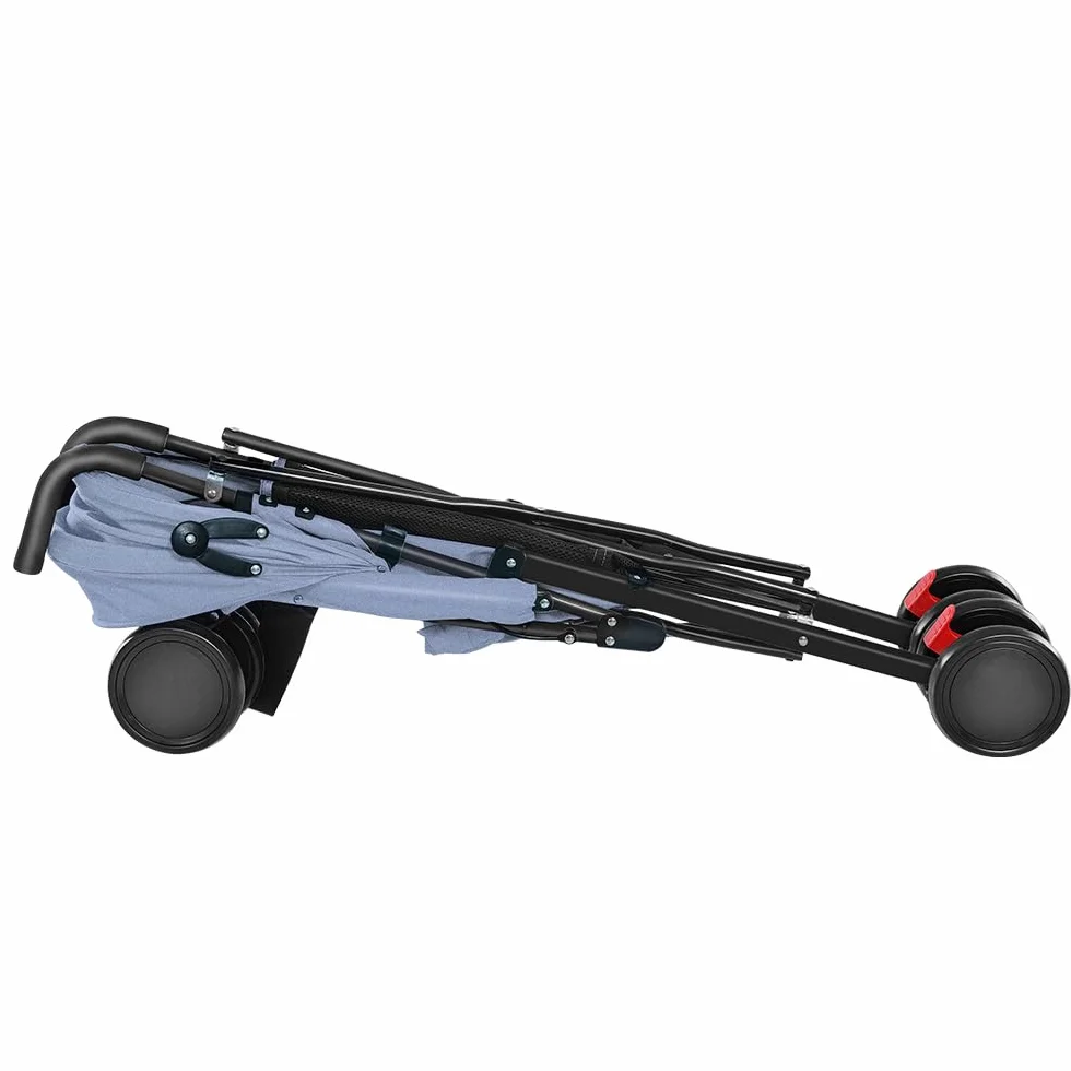 4 Kinderwagen mit leichtem Rahmen, mehreren Positionen, kompakt und leicht, für 6 Monate bis 4 Jahre, bis zu 25 kg, Beinstütze, verstellbares Verdeck mit großem Korb - D-blau