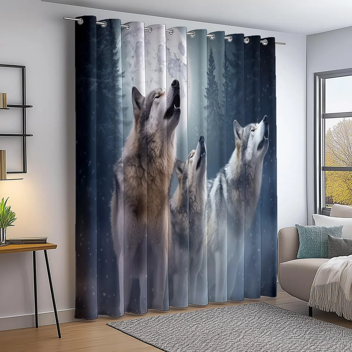 100% Verdunkelungsvorhänge H166 x B75 cm (2er Set), Wolf Schneetier, Thermo-Schutz für kleine Fenster und Flur, grau