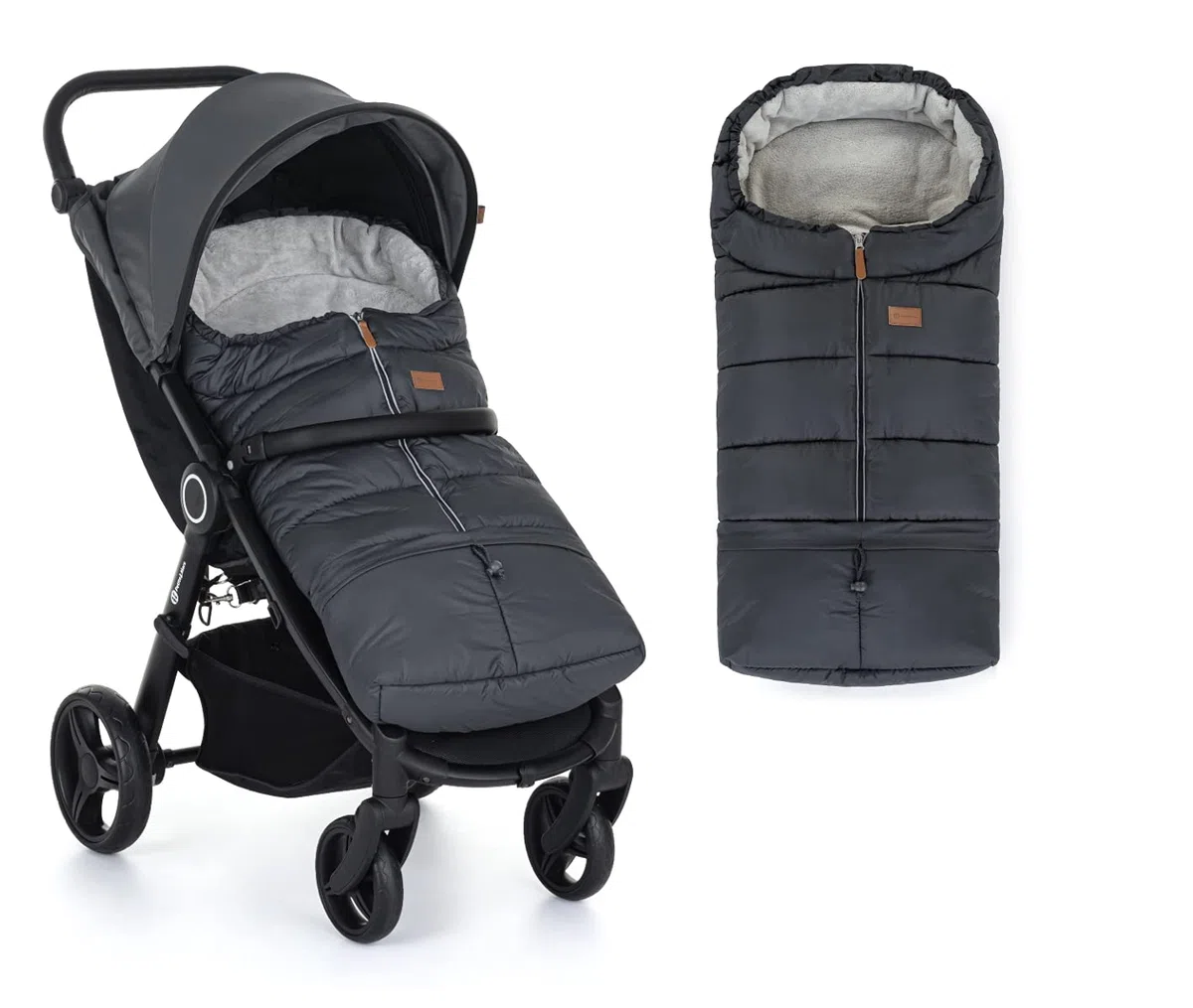 Petite&Mars Fußsack für Kinderwagen JIBOT * Winterfußsack für Kinderwagen, Buggy und Autositz * Warrm * Wasserdicht * Winddicht * mit vertikale Gurtschlitze (Charcoal Grey)