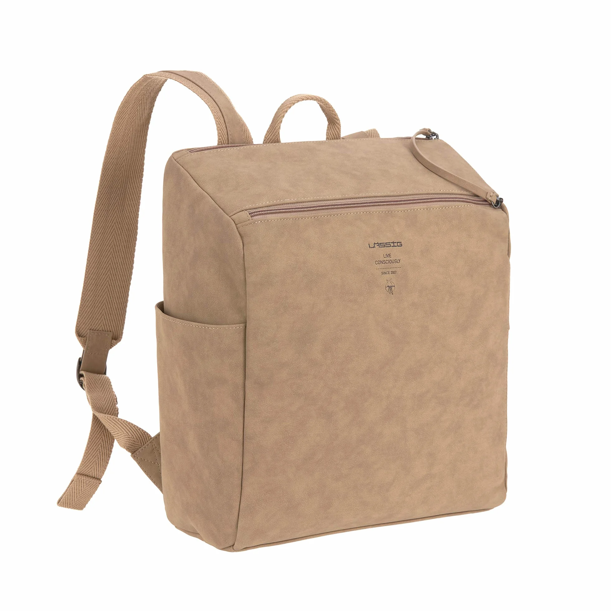 LÄSSIG Baby Wickelrucksack Wickeltasche veganes Leder Tender Backpack camel 1 Stück