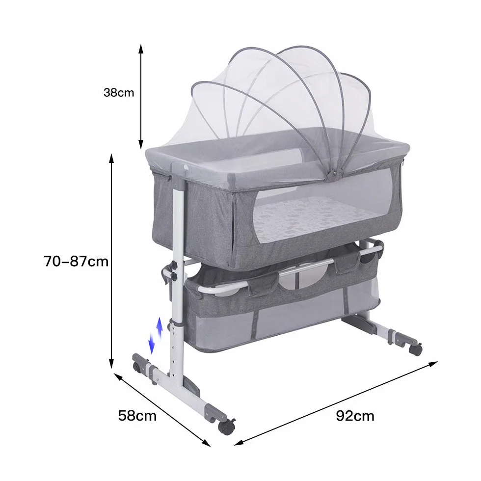 Babybett Cododo, Babybett mit Klappfunktion und Fest, Seite zum Öffnen und Zusammenklappen, für Babys von 1 bis 36 Monaten - Cododo Baby höhenverstellbar, ultraweich (92 x 58 x 70 – 90 cm (gebrochenes