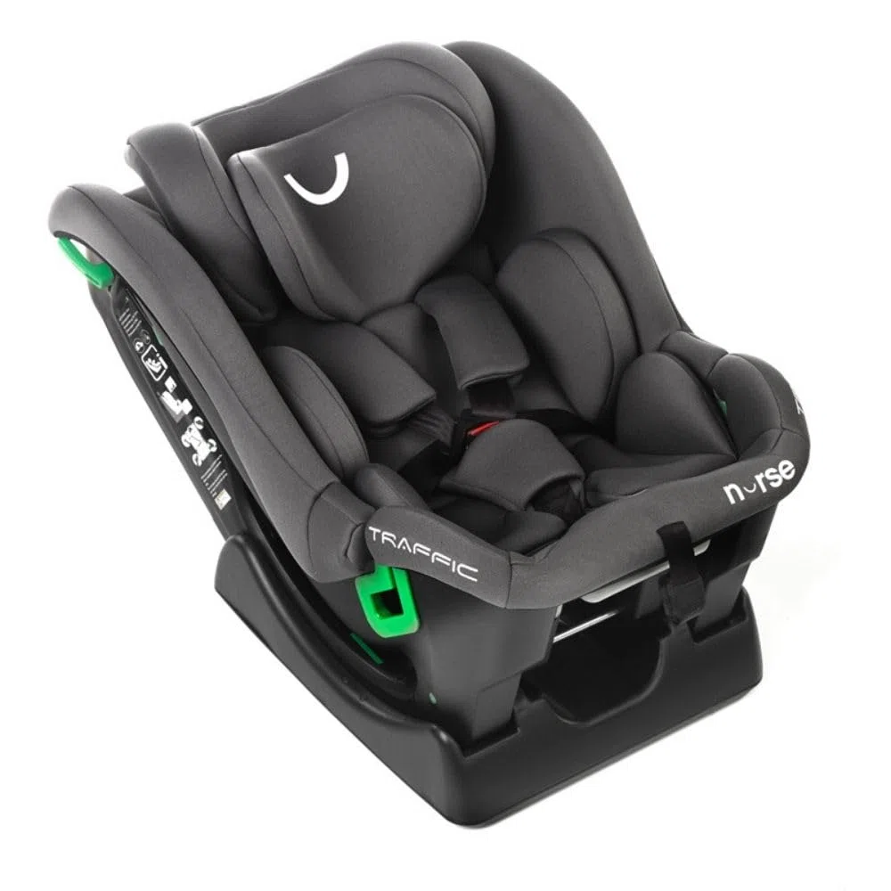 Nurse Traffic Kindersitz i-Size 40-150 cm, 0-12 Jahre, Ohne Isofix, Rückwärtsgerichtet, Verstellbar, mit Neugeboreneneinsatz, Gurtinstallation, Grau