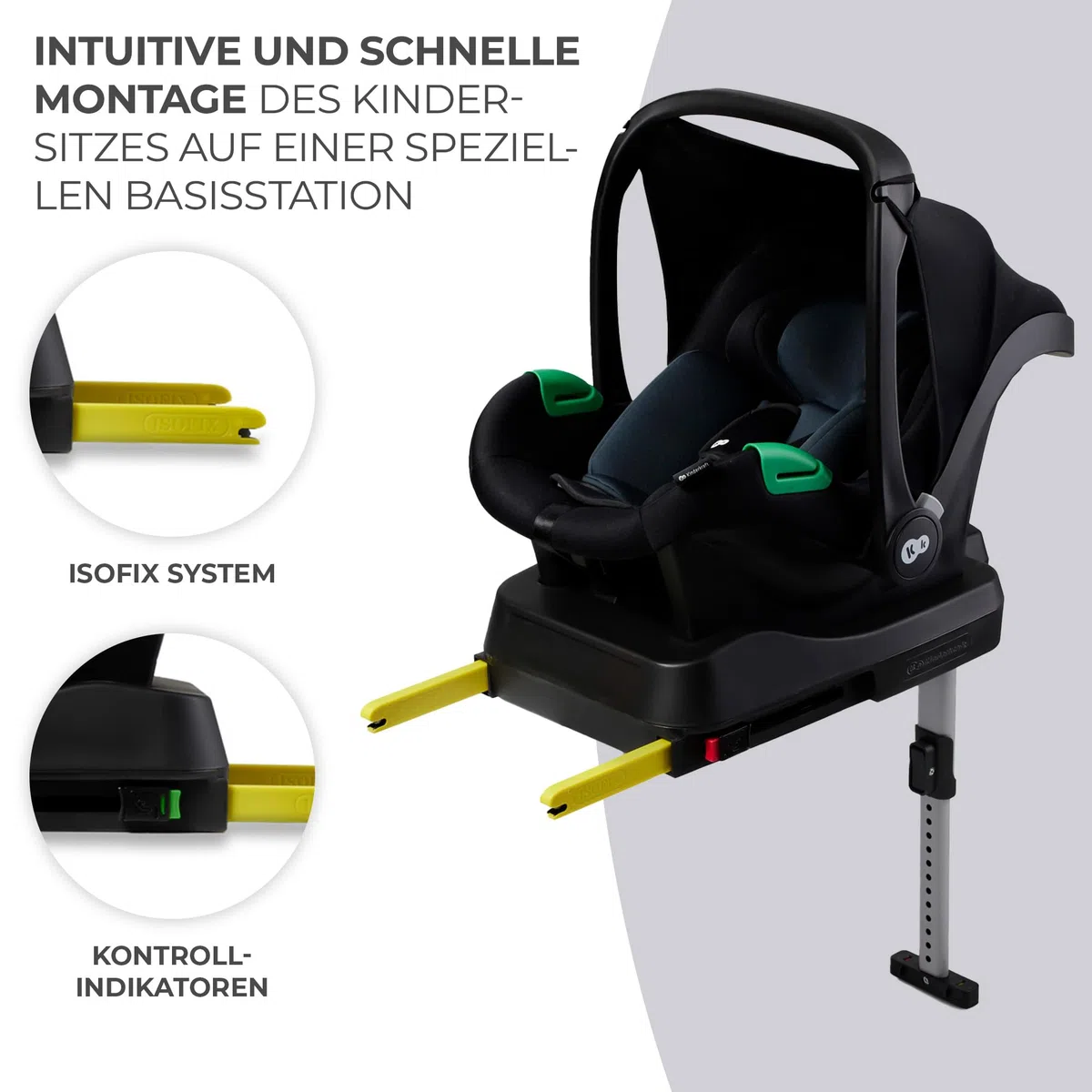 Kinderkraft MINK PRO i-Size 40-75 cm Babyschale, Kindersitz mit isofix MINK FX-Basisstation, Autositz von geburt Gruppe 0+, Verstellbare Kopfstütze, Einsatz für die Jüngsten im set, Schwarz