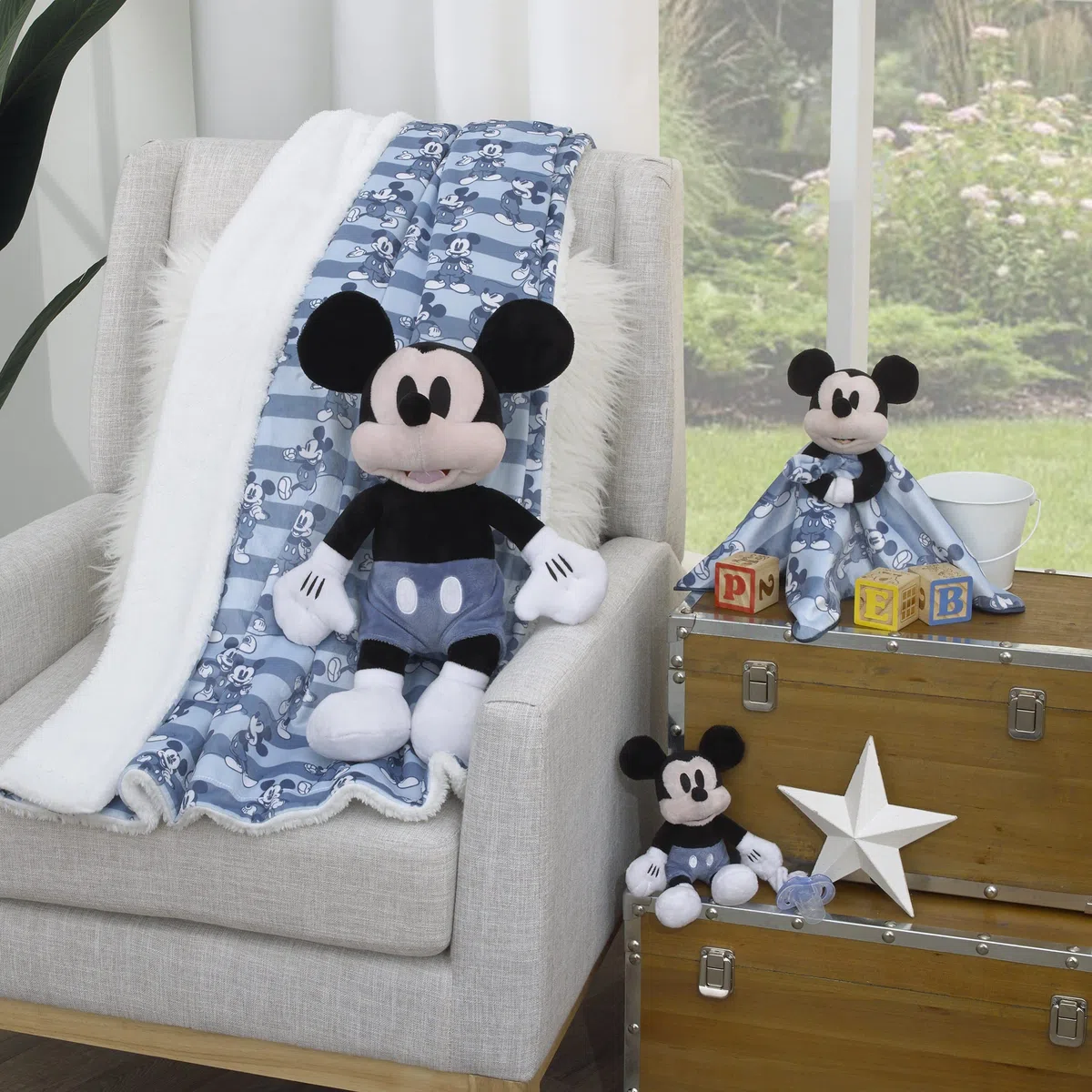 Disney Mickey Mouse Schnullerhalter aus Plüsch, Weiß, Blau und Schwarz
