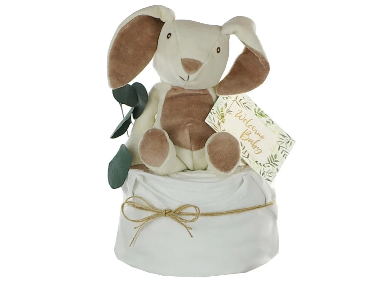 Windeltorte neutral | KUSCHELHASE | personalisierbar, creme/natur (2-stöckig, unbedruckt)