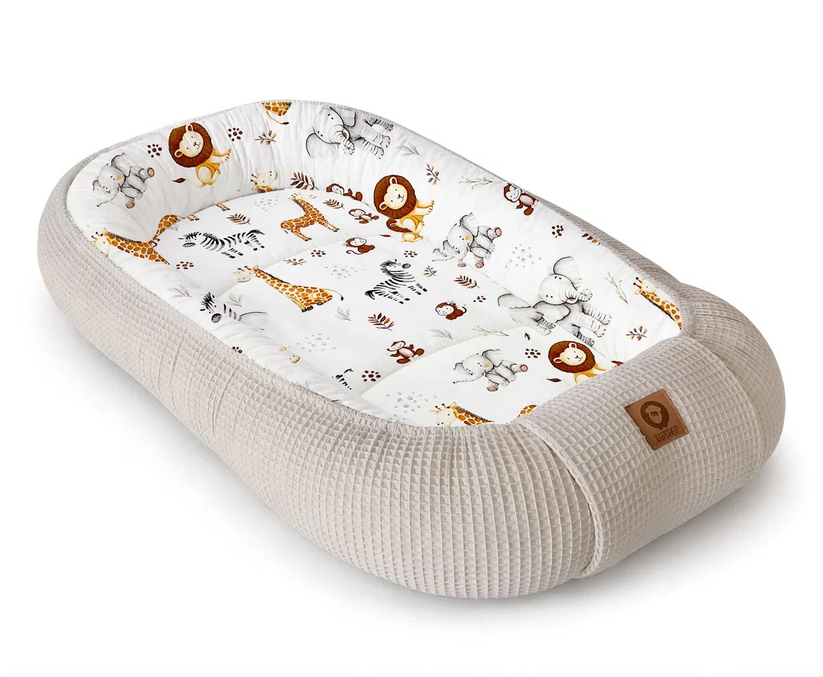 Babynestchen Neugeborene – Nestchen Baby aus Waffel Baumwolle & Baumwollstoff – Babynest für Babybett & Kinderbett – Baby Kokon Tragbar – OEKO-TEX zertifiziert – Zubehör für Babybett - ZOO und Sand