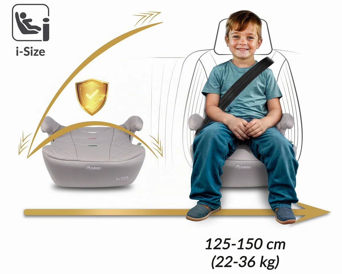 Nukido Sitzerhöhung Auto Kindersitzerhöhung - 22-36 kg - Kindersitz Autositz - i-Size ISOFIX - 125 Bis 150 cm - Beige