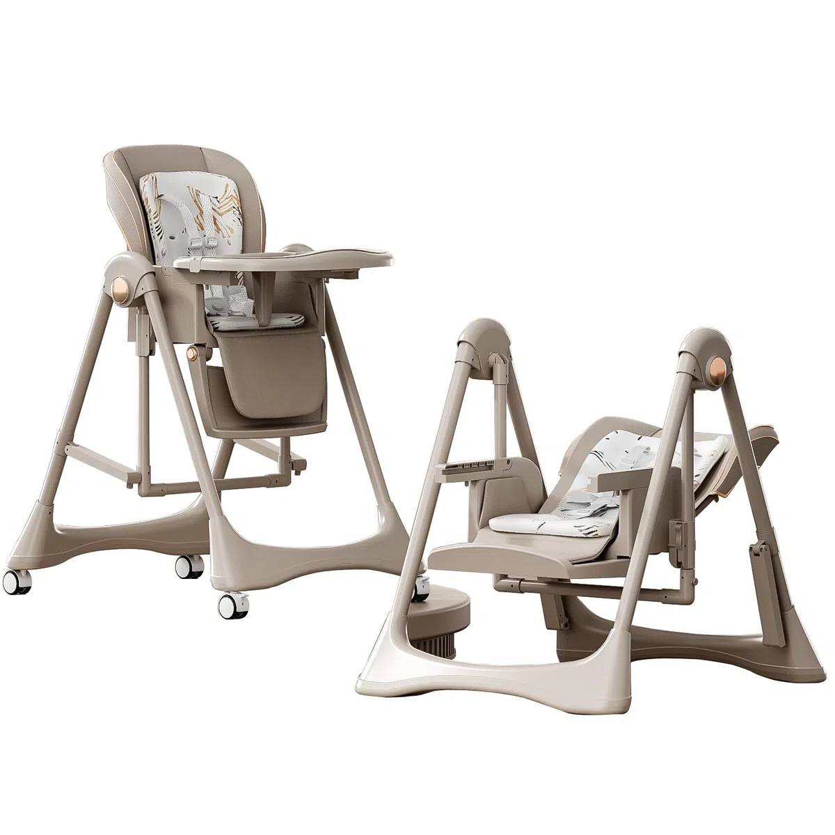 Magic ZC PU-Leder Baby Hochstühle Baby-Hochstuhl Kleinkind-Esszimmerstuhl mit Verstellbaren Höhen und positionen Multifunktional Faltbar Umwandelbar mit Abnehmbaren Doppeltabletts (8121 Khaki)