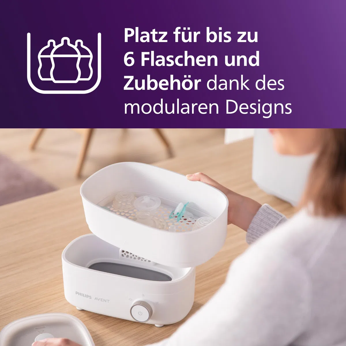 Philips AVENT SCF293/00 Babyfläschchen-Sterilisator und -Trockner Premium, 99,9% Bakterienentfernung, Kapazität 6 Fläschchen